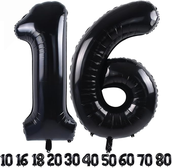 TONIFUL 40 Inch Black Number 16 Balloon Large Foil 16th Birthday Decoration | - Image 7