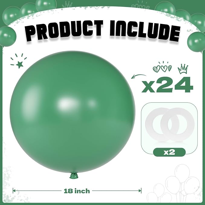 Bean Green Balloons 18 Inch 24 Pack Matte Helium Latex Round Balloons - Image 2