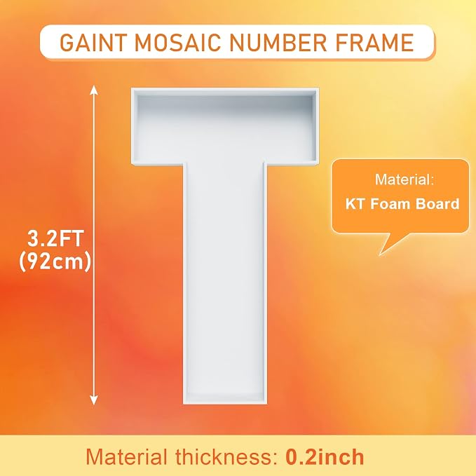 Marquee Letters 3FT Tall Mosaic Balloon Frame Pre-Cut Foam Board Letter T | - Image 2