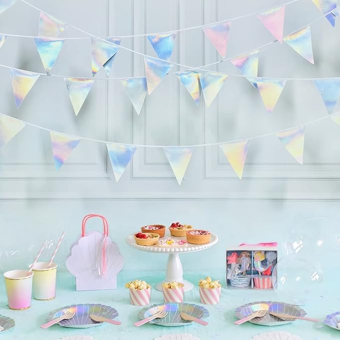 33Ft Iridescent Party Decoration Holographic Fabric Triangle Pennant Banner - Image 7