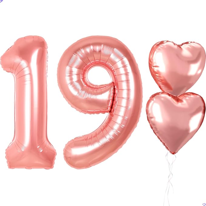 Rose Gold 19th Birthday Decorations, 40 inch Large 19 Balloon Numbers by Unknown