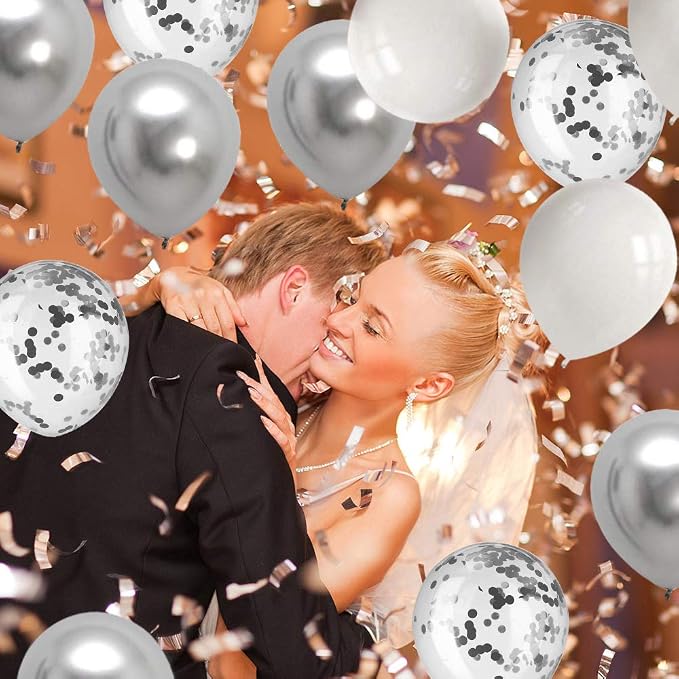 Bezente Silver Confetti Latex Round Helium Party Balloons 60 Pack 12 inch | - Image 9