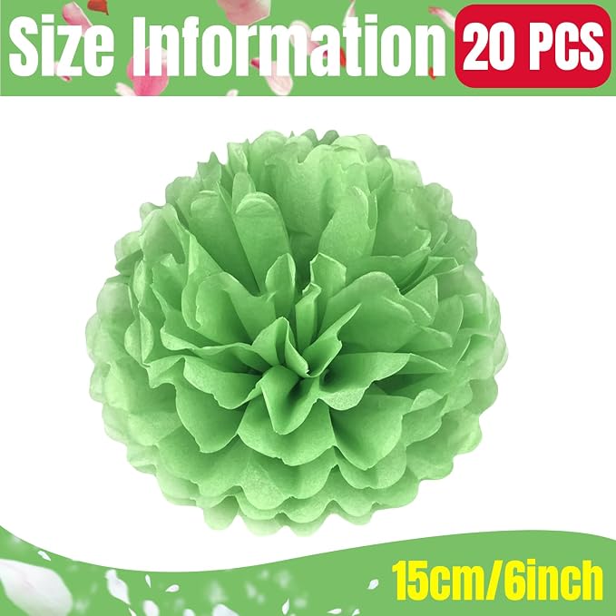 Qimoo DIY Decorative 20pcs Green Paper Tissue Pom-poms Flowers Ball - Image 2