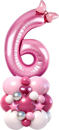 40 Inch Pink Number 6 Balloon Tower Set, Pastel Number Six Foil Balloon by Unknown