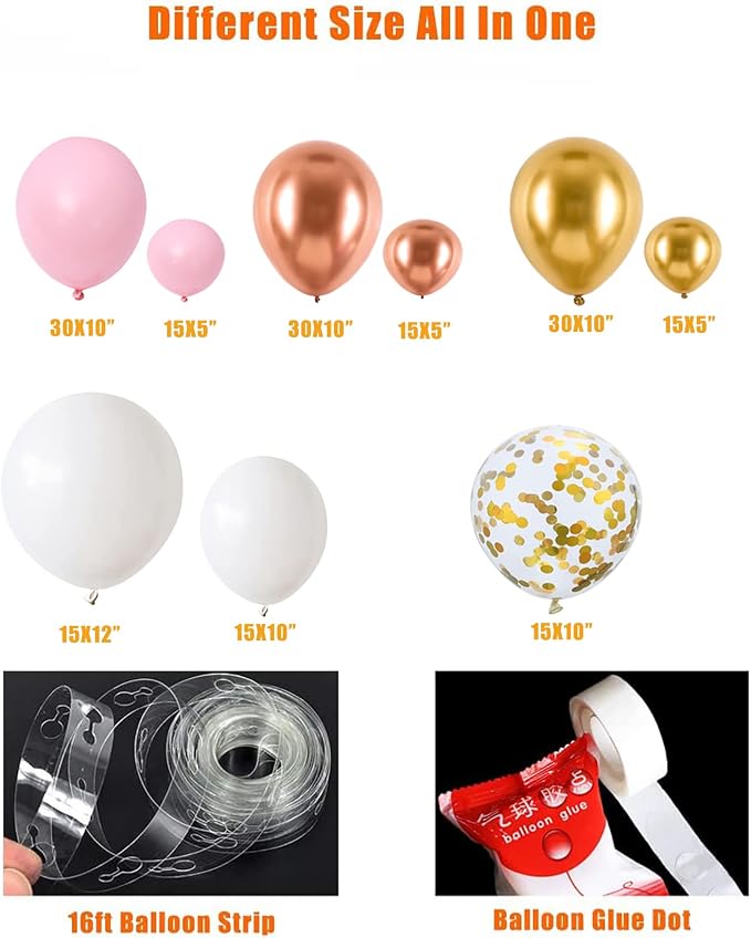 Rose Gold Pink White Balloon Garland Arch 160PCS Confetti Balloons Baby Shower - Image 6