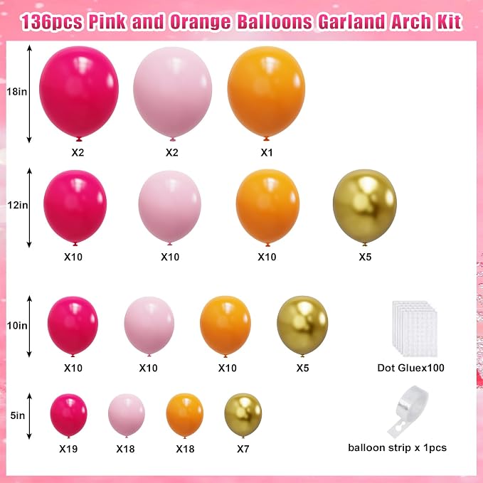 YMSZ Pink and Orange Balloon Garland Arch Kit, Tropical Balloons, | Different - Image 2