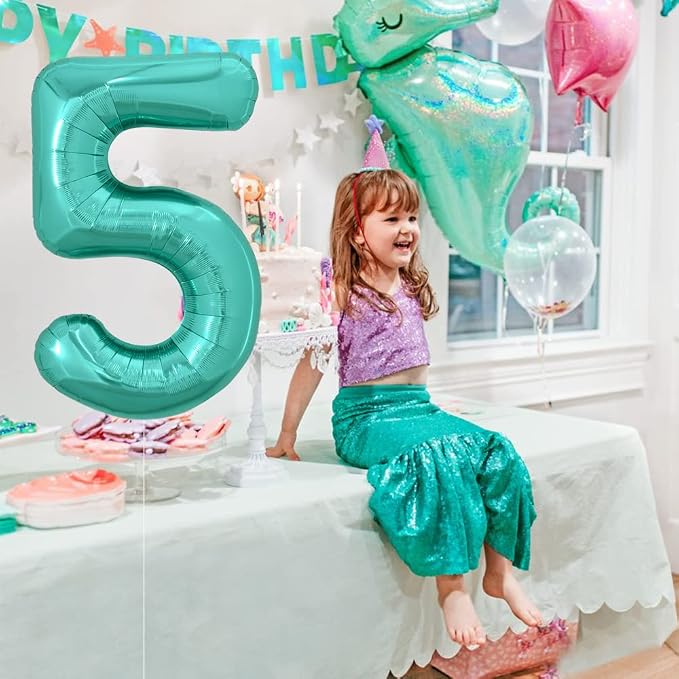 TONIFUL 40 Inch Large Teal Blue Number Balloons, Giant Jumbo Helium Foil Mylar - Image 5
