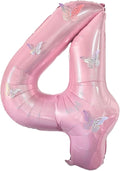 40 Inch Number Balloon Pink Large Mylar Foil Pink Number Balloons and Butterfly by GLASNES