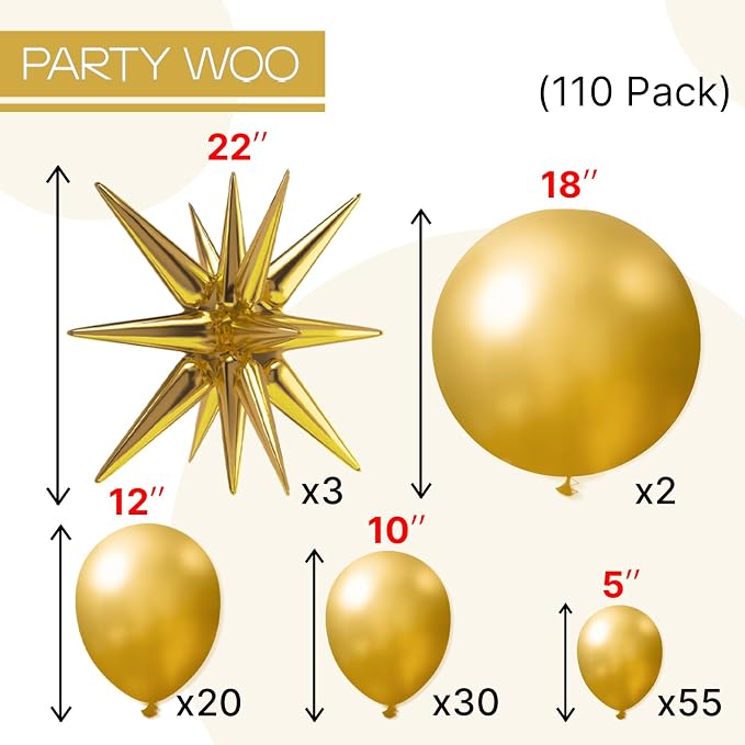 PartyWoo Metallic Gold Star Latex Balloon Arch Kit 110pcs Different Sizes | 18 - Image 4