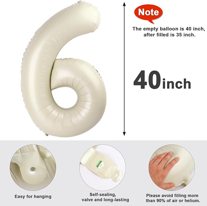6 Balloon Numbers Birthday Decorations, 40In Cream Balloons - Image 5