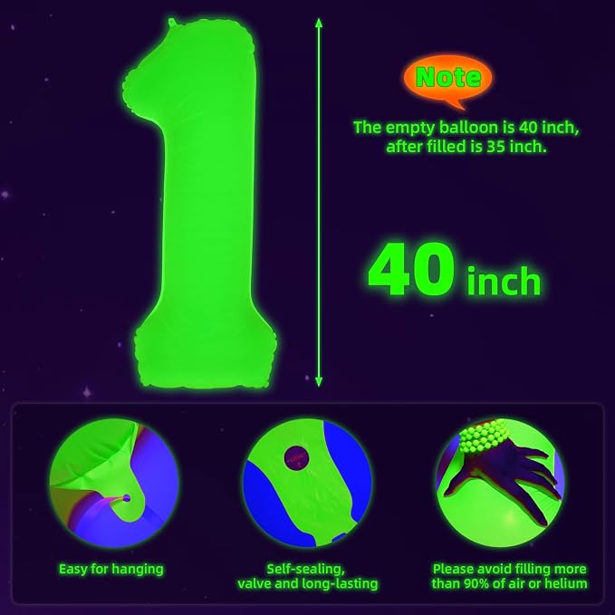Mega-L Glow in The Dark Party Supplies, 40 Inch Yellow Number 7 Balloon | Glow - Image 6