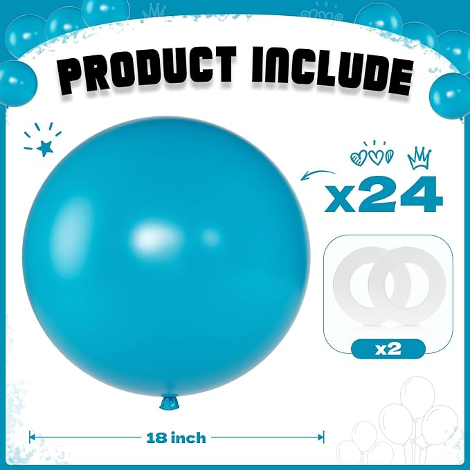 Peacock Blue Balloons 18 Inch 24 Pack Matte Helium Latex Round Balloons - Image 2