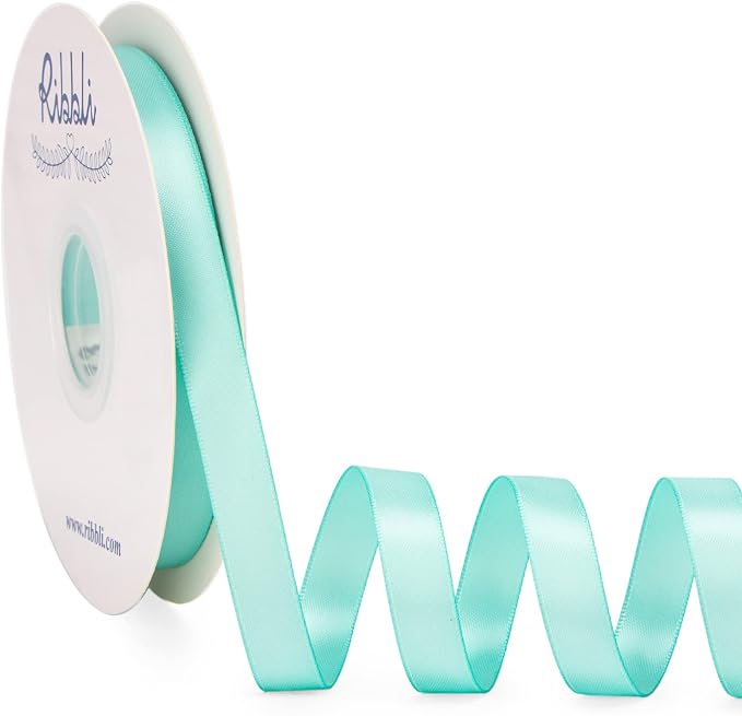 Ribbli Aqua Blue Satin Ribbon Double Faced Satin 1/2 inch x Continuous 50 by Ribbli