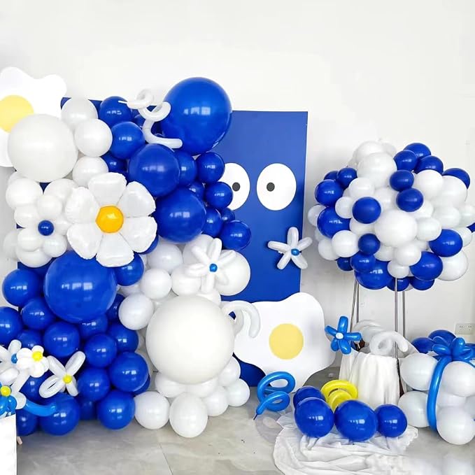 100pcs Royal Blue and White Balloons 12 Inch w/Ribbon - Image 7