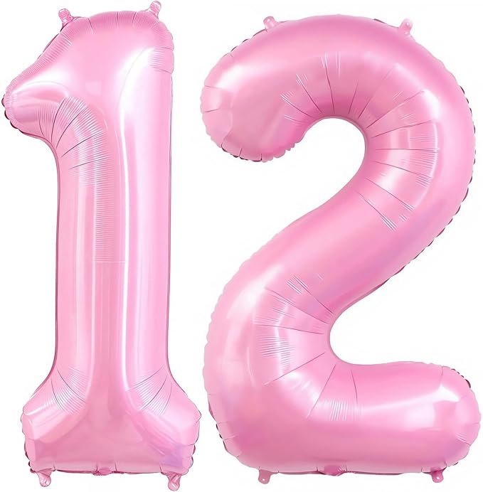 Pastel Pink 12 Balloon, Light Pink 12 Balloons Number, 40 Inch Helium Foil by BBPOOL