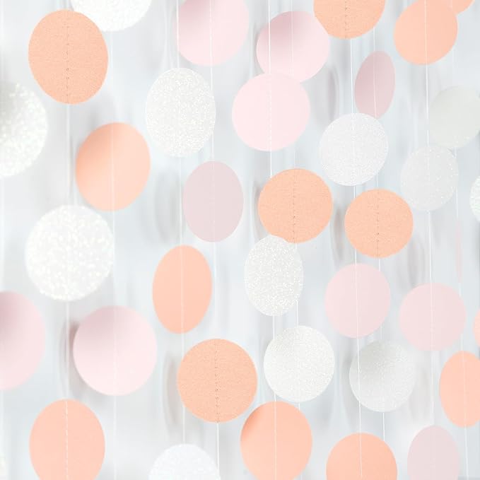 Peach-Pink White Party-Decorations Paper Garland - 52ft Princess Birthday Streamers Banner,Boho Bridal Baby Shower Bachelorette Wedding Hanging Supplies Decor Hugfond
