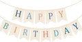 Doumeny Happy Birthday Burlap Banner Boho Birthday Bunting Garland Blue Pink by Doumeny