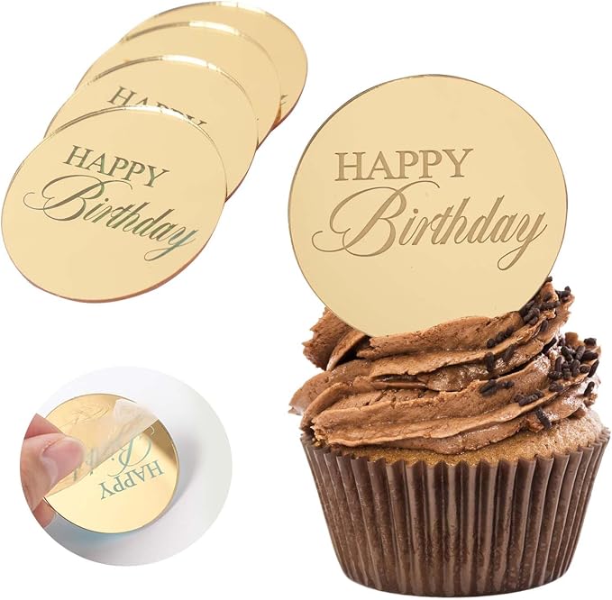 20pcs Gold Birthday Cupcake Toppers Acrylic Cake Picks by Wolpark