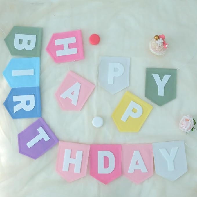 Happy Birthday Banner Felt Pastel Birthday Decorations Sign Pastel Rainbow - Image 5