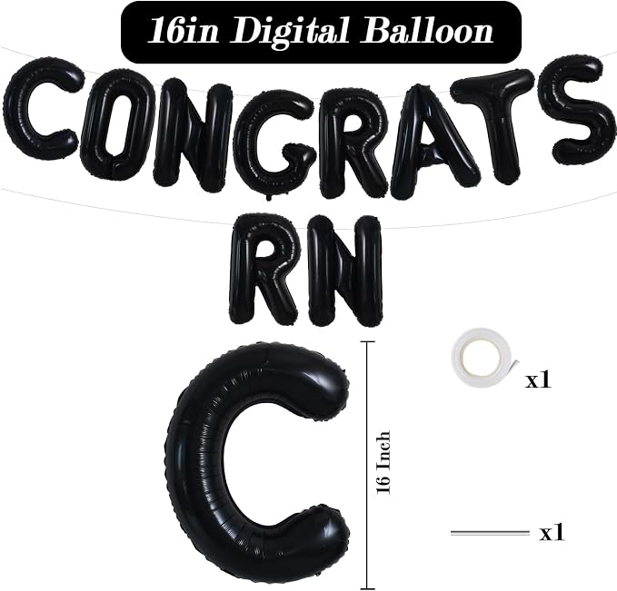 TONIFUL 2026 Nurse Graduation Decorations Black Congrats RN 2026 Balloons 16 - Image 2