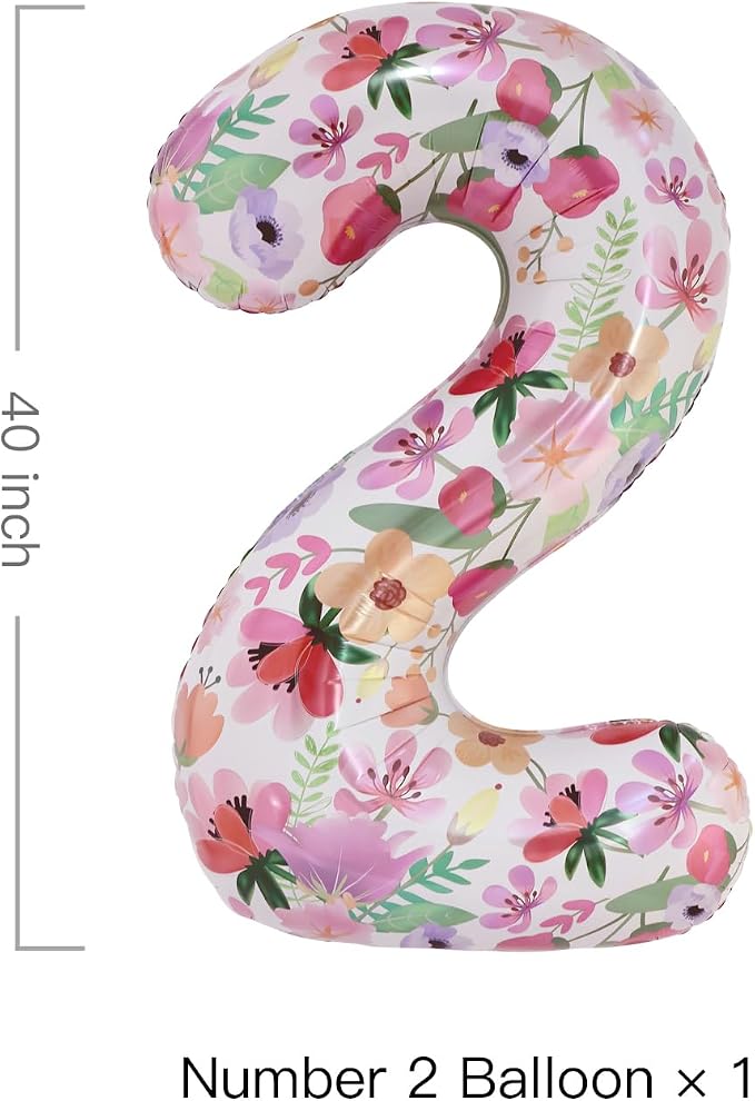 Flower Balloons 40 Inch Floral Number 2 Balloon - Image 2