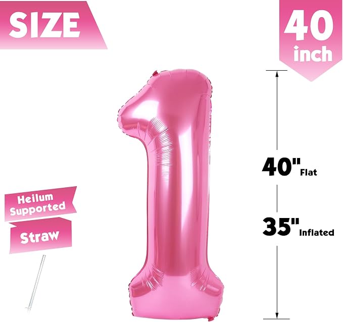 40 Inch Pink Number 1 Balloon Birthday Party Decorations - Image 5