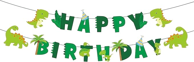 Dinosaur Birthday Banner | Green Dinosaur Birthday Party Decorations by GLASNES