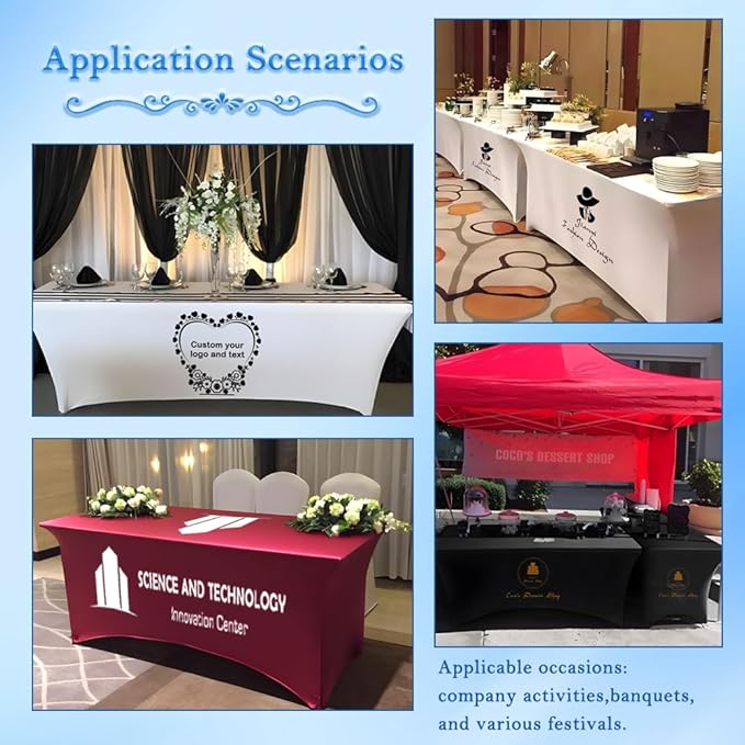 Custom Table Cloth with Business Logo 4FT 5FT 6 FT 8 FT Spandex Customized Table Cover Stretch for Tradeshow Events Birthday Wedding Anniversary Mantel Personalized Table Cloth (5FT)