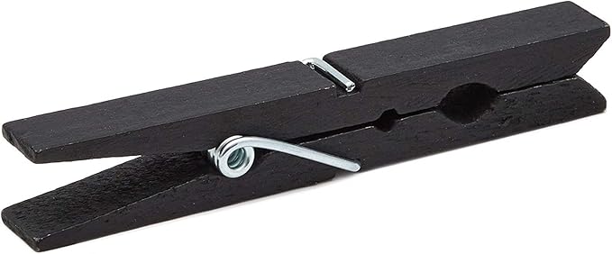 Juvale Wooden Clothespins - Indoor Laundry Hanging & Laundry Clips - Wooden Clothes Pins for Crafts & Photo Clips - Strong Spring Grip & Mini Clothespins - Pack of 100, 4 in, Black