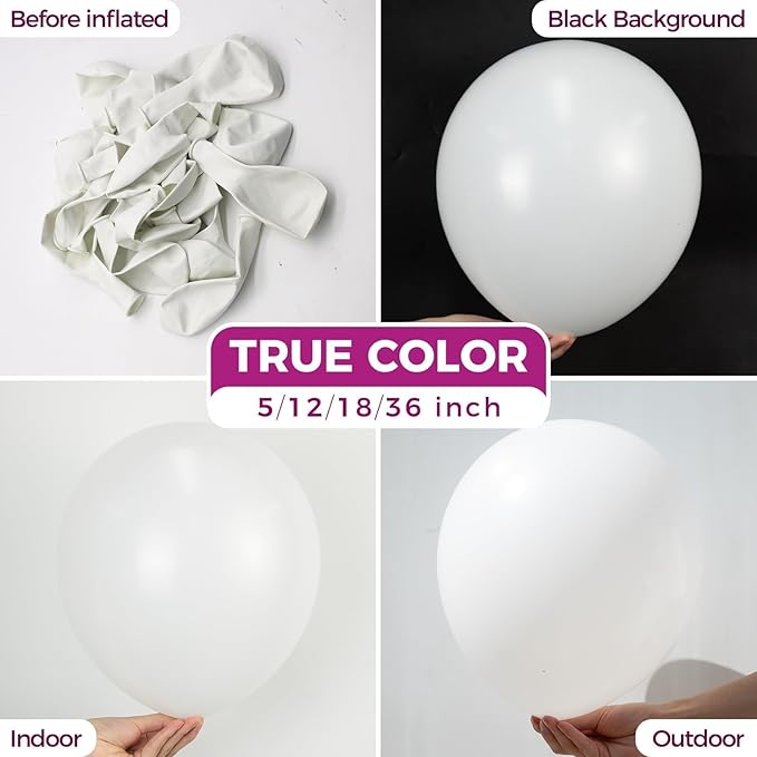Bezente White Giant Latex Round Balloons 36 Inch 8 Pack | White Balloons Large - Image 2