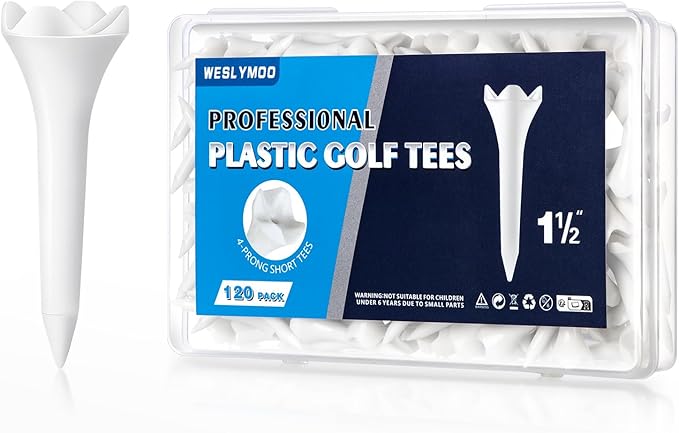 Weslymoo 1 1/2 Inch Plastic Golf Tees, Short Tees 120 Pack with Low-Friction Design for Iron、Par Threes、Hybrids and Driving Range, with High Stability and Low-Friction Performance Golf Tees Plastic