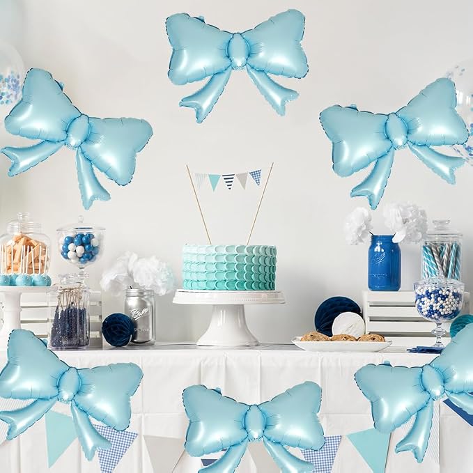6 Pieces Bow Balloons, Big Macaron Blue Bow Balloons - Image 2