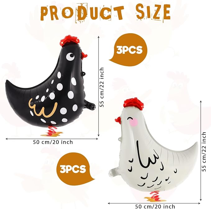6 PCS Walking Chicken Balloons, Aluminum Foil Chicken Party Decorations White - Image 2
