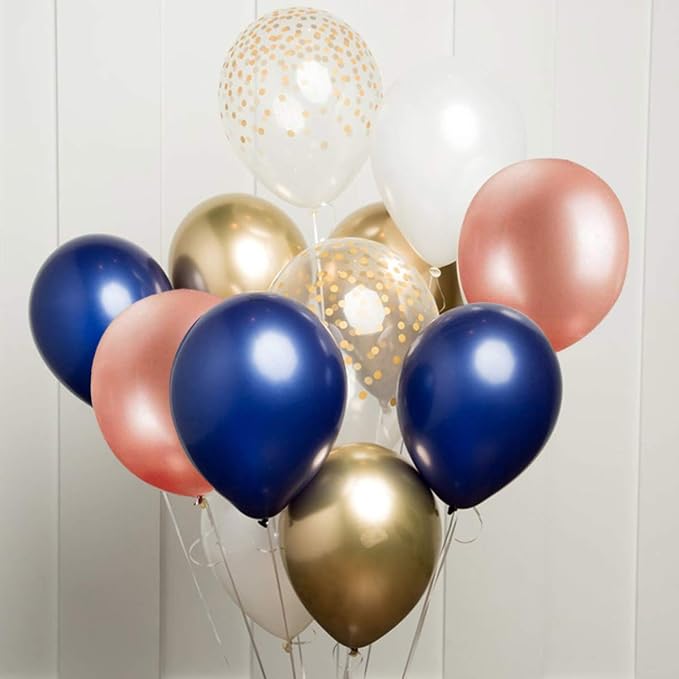 68 Pack Navy Blue Rose Gold Confetti Latex Balloons, 12 inch Birthday Balloons - Image 8
