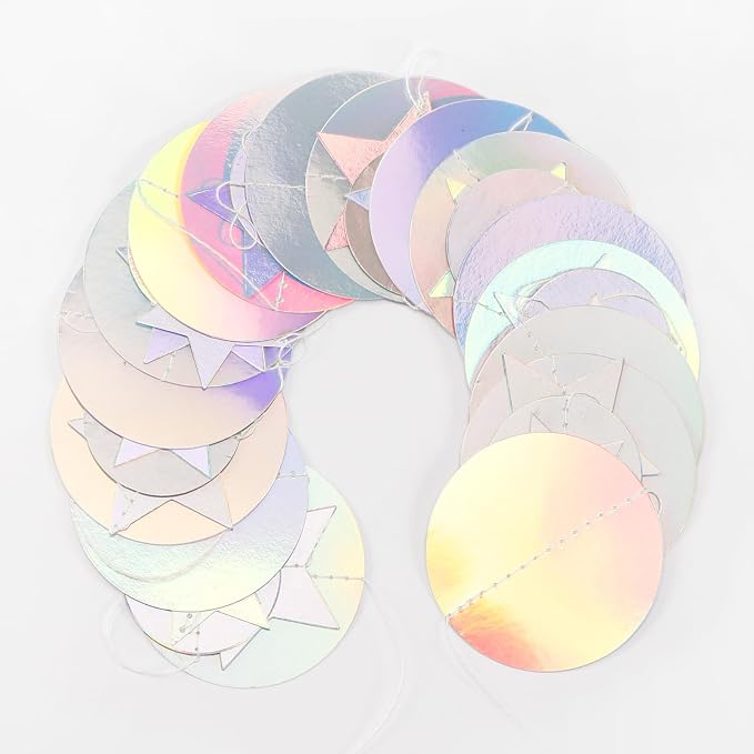 Iridescent Disco-Holographic Birthday Party-Decorations Garland - 52Ft Star - Image 2