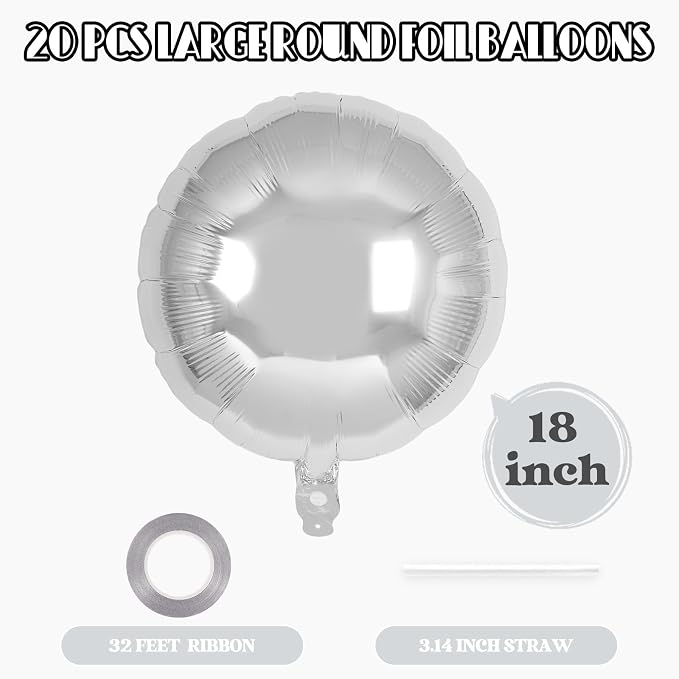 20 Pcs Silver Round Shaped Balloons, 18 Inch Round Foil Balloon, Giant Round - Image 2
