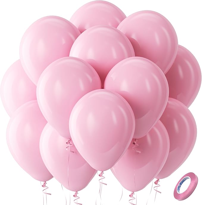 Bezente Pastel Pink Latex Round Helium Party Balloons 100 Pack 12 inch | Light by Bezente