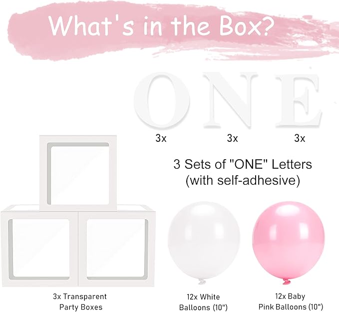 Baby Girl First Birthday Party Decorations 'ONE' Letters Individual Three White - Image 6