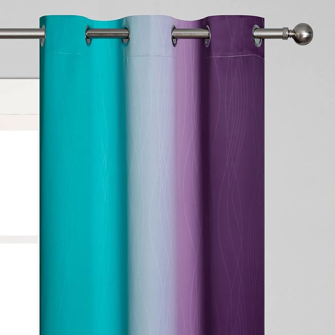 Teal Blackout Curtains 84 Inches Long, Ombre Purple Blackout Curtains - Image 4