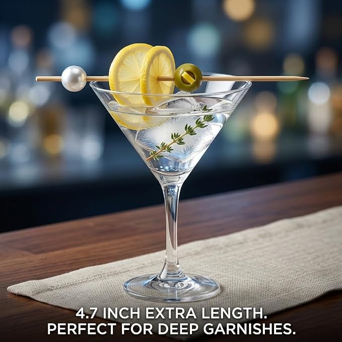 100Pcs 4.7" White Pearl Cocktail Picks, Bamboo Toothpicks Appetizer Skewers | - Image 3