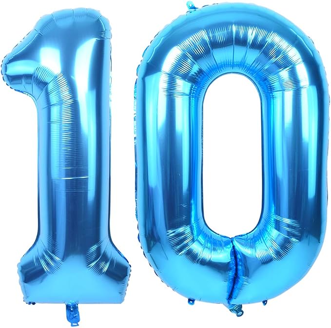 TONIFUL 40 Inch Blue Number 10 Balloon Large Foil 10th Birthday Decorations | by TONIFUL