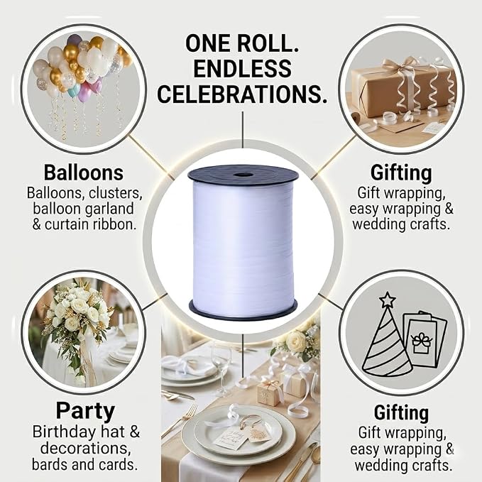 500 Yards White Curling Ribbon 1/5 Inch — Balloon String Ribbon - Image 5