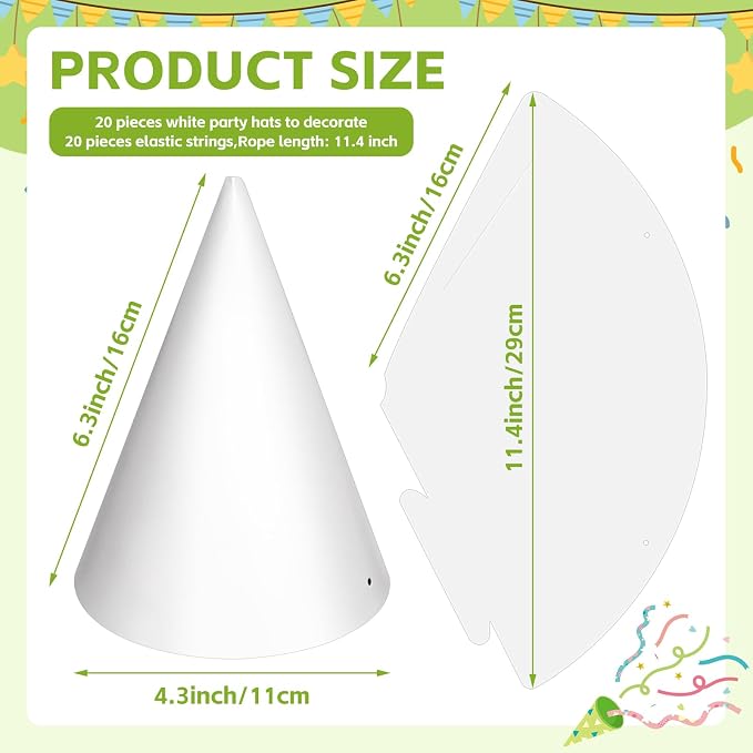 WEOXPR White Paper Party Hats for Birthday, Decorative Bulk Cone Hat for Adults - Image 2