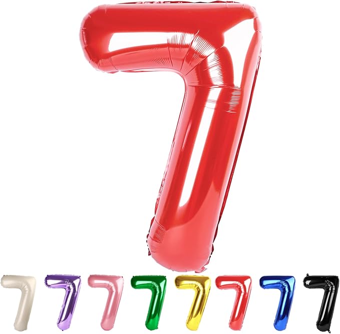 7 Balloon Numbers Party Decorations, 40In Red Balloons by Mluchee