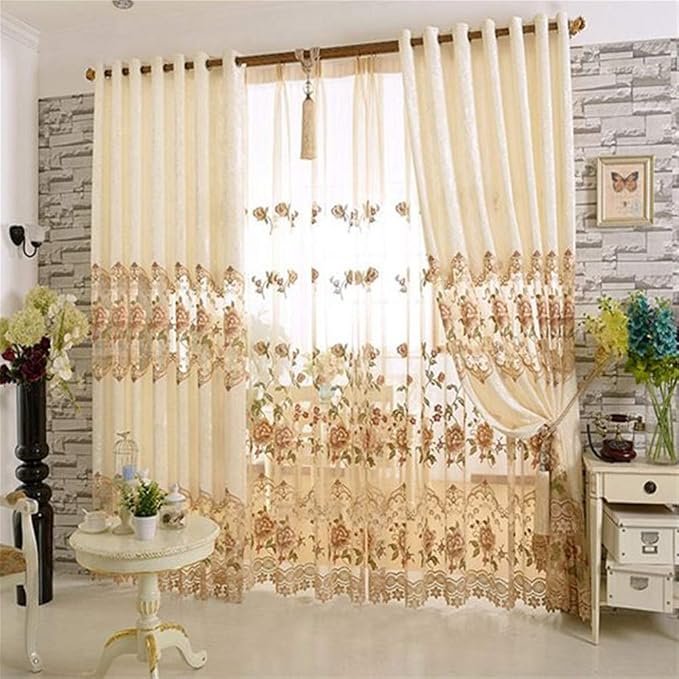1 Panel European Embroidered Floral Sheer Curtain Rod Pocket Top | Royal - Image 7