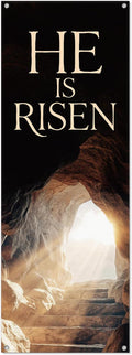 Hahafelt HE IS RISEN Banner for Church 24 x 72 Inch Easter Adjustable X-Stand by Hahafelt
