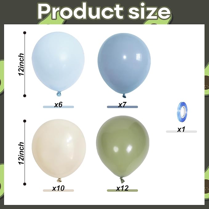 Sage Green and Blue Balloons, Baby Boy Shower Balloons - Image 2