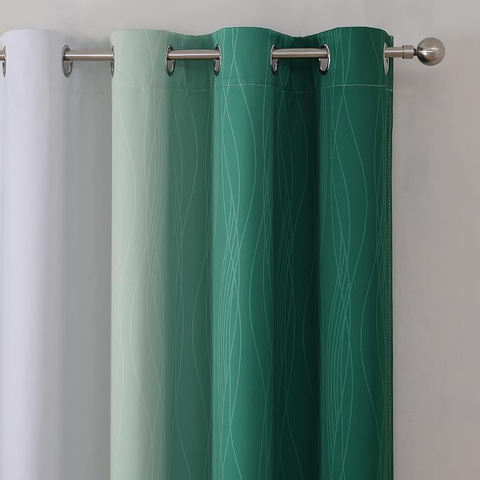 Green and Greyish White Blackout Curtains, Full Light Blocking Gradient Grommet - Image 4
