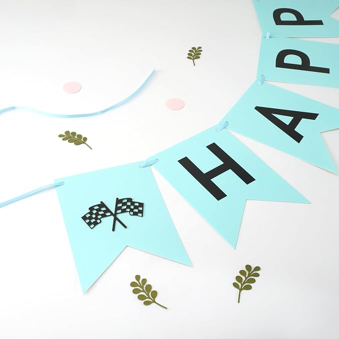 Race Car Birthday Banner, Pre-Strung Checkered Flag Decorations - Image 3