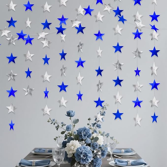 Blue Silver Shining Star Hanging Garland Blue Silver Hanging Sparkling Star - Image 6